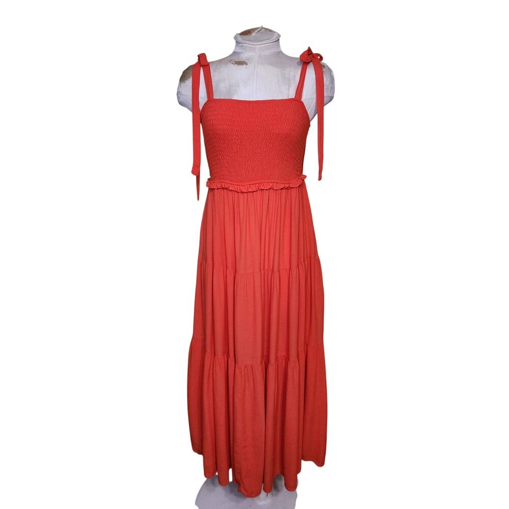 Zara Smocked Tiered Tie Strap Midi Dress‎ Size S